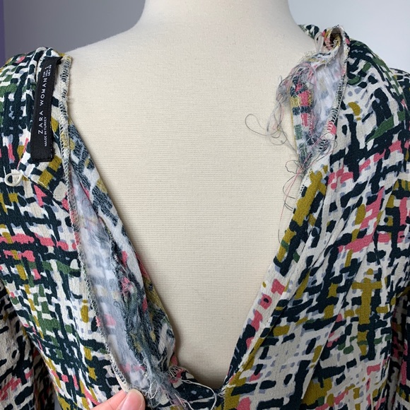 Zara Multicolored Pattern Frill Mock Neck Dress - Picture 8 of 8